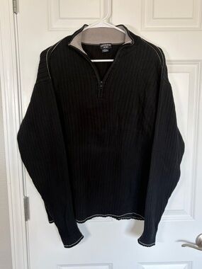 Canyon River Blues Black Quarter-Zip Ribbed Men's Sweater with Contrast Trim